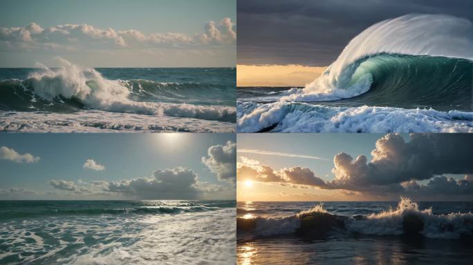 4k海洋巨浪海浪翻滚浪花多镜头