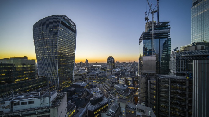 英国4K伦敦繁华城市日落黄昏晚霞夜景延时