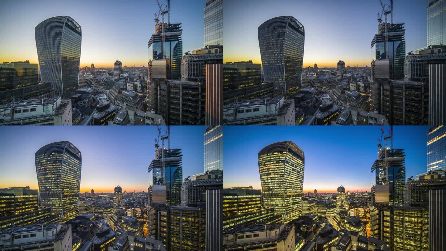 英国4K伦敦繁华城市日落黄昏晚霞夜景延时