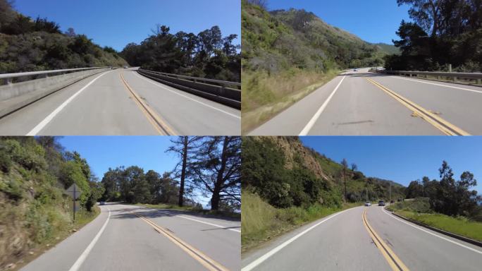 大苏尔太平洋海岸高速公路北行6大溪桥到麦克威瀑布07后视多摄像头驾驶板美国加利福尼亚州