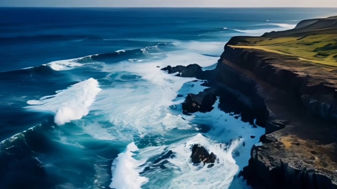 蓝色海洋波涛汹涌巨浪海浪翻滚浪花