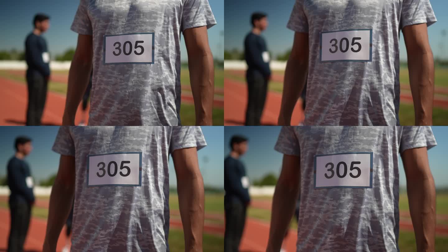 运动员身份证号码在运动跑道上的特写