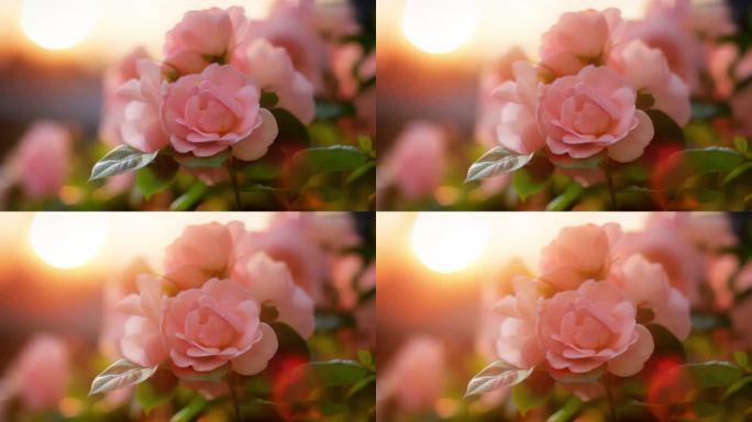 4K阳光下的粉色玫瑰花