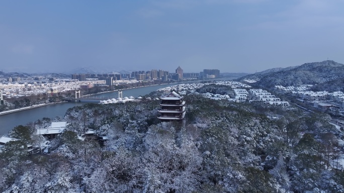 须江公园 雪景 江山市区