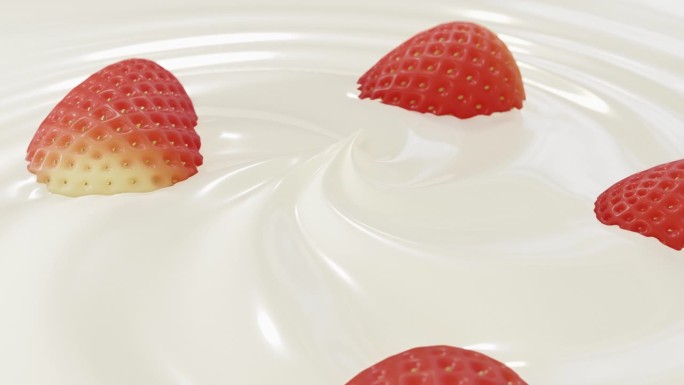 鲜牛奶酸奶与新鲜草莓浆果片混合在碗中