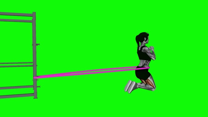 女性在膝关节健身运动中做阻力带髋部推举的3D插图动画