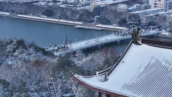 须江公园 雪景 江山市区