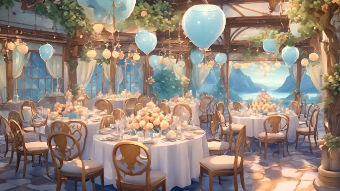 小清新宴会厅装饰布置气球用餐