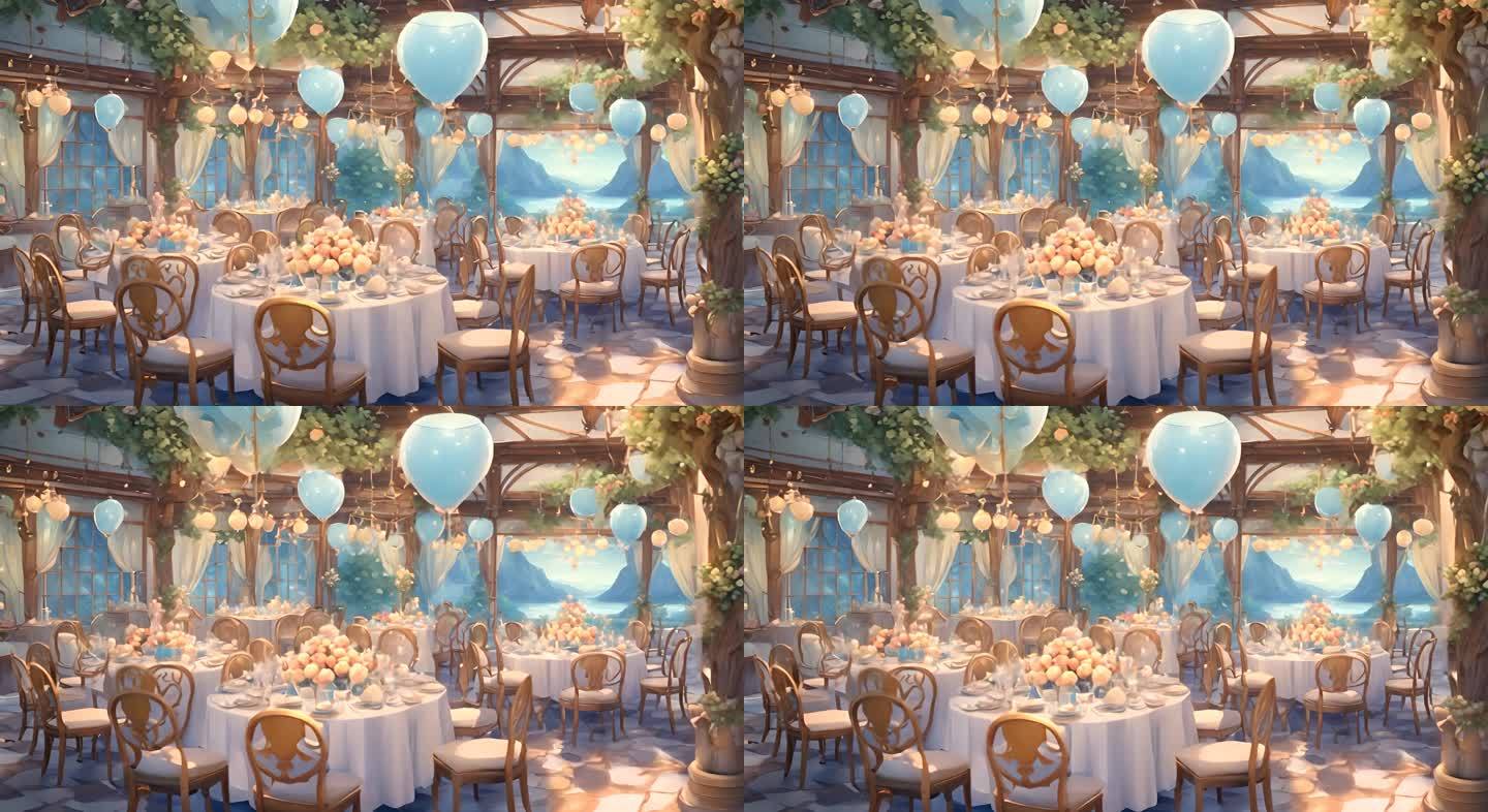 小清新宴会厅装饰布置气球用餐