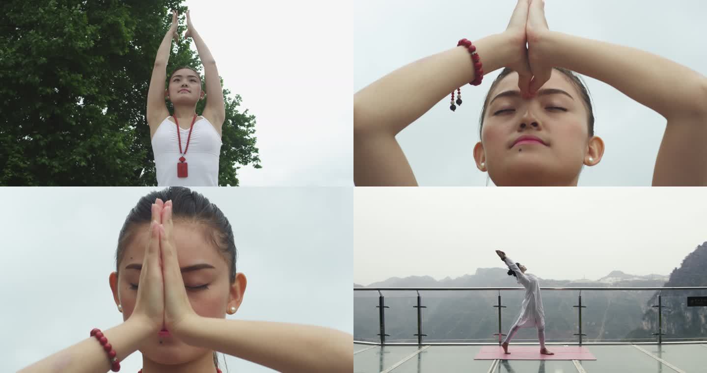 【4k实拍】高山上练瑜伽的女人 山顶瑜伽