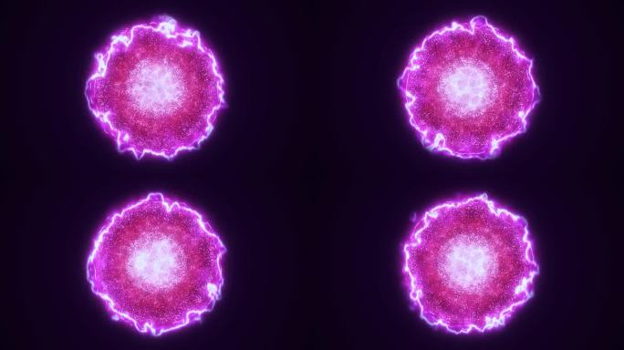 紫色能量魔球，高科技光数字球，由未来的光线线和能量粒子组成的太空行星恒星。抽象的背景。视频在高品质的