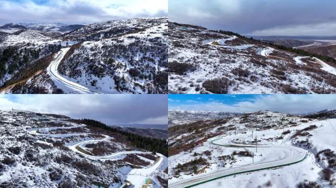 5k高原雪山乡村路城乡路大雪封路航拍