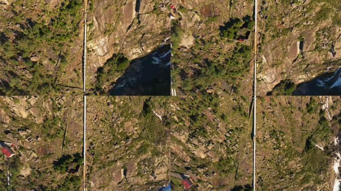 无人机在埃扎罗水电站的山岗上拍摄的一条输水管道