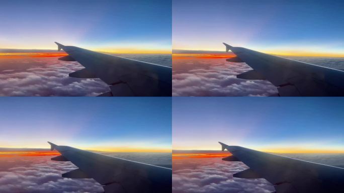 1万米高空飞机窗外的夕阳