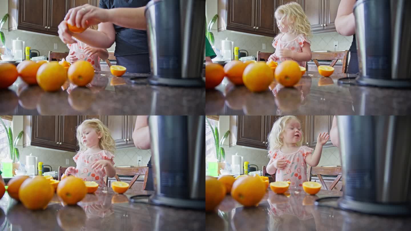 在家给橙子榨汁