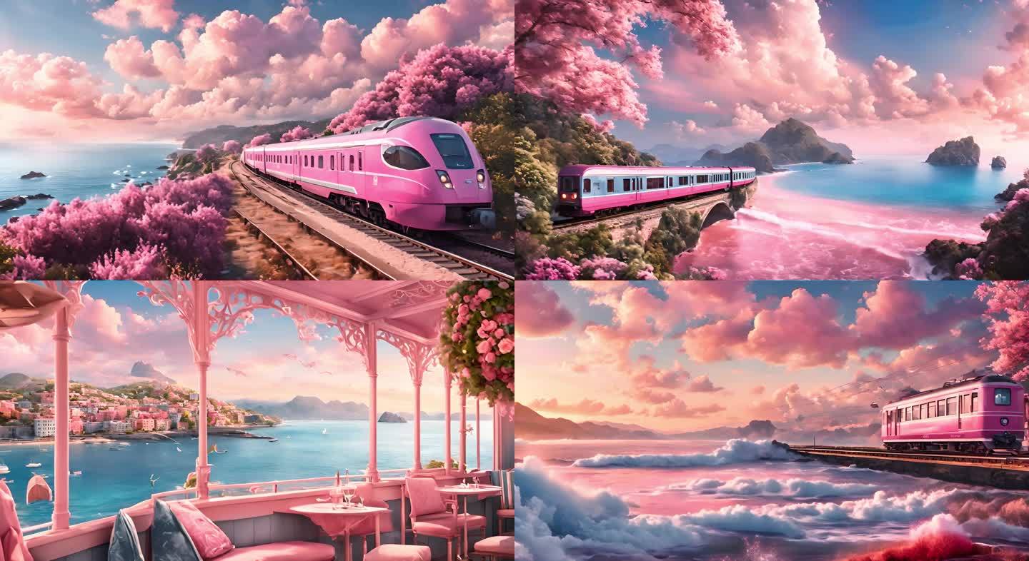 粉红色列车湖水