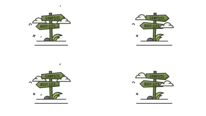 路标图标动画视频，夏令营路标运动图形