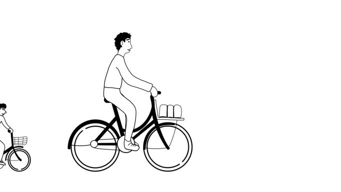 快乐的父子骑自行车，许多自行车的背景视频动画，家庭