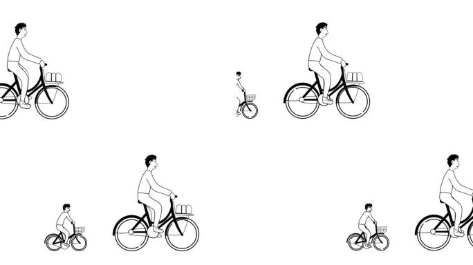 快乐的父子骑自行车，许多自行车的背景视频动画，家庭