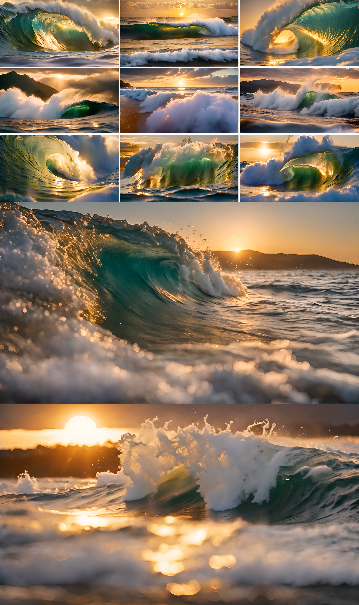 夕阳下大海浪花海浪巨浪翻滚海洋海波涌波