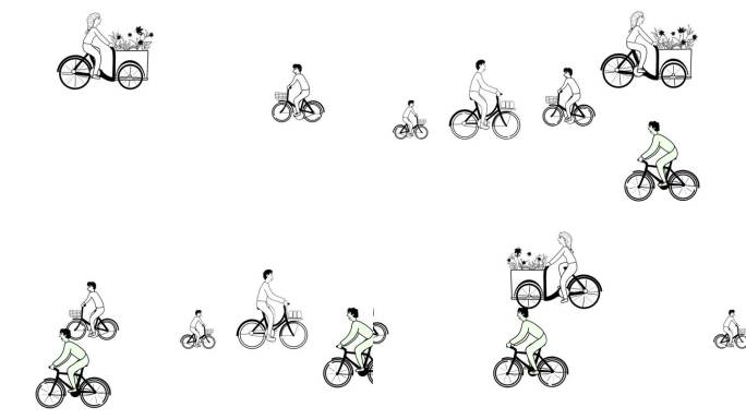 人们在城市街道上骑自行车的概念，大众在城市中骑自行车
