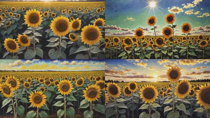 8组油画风格向日葵