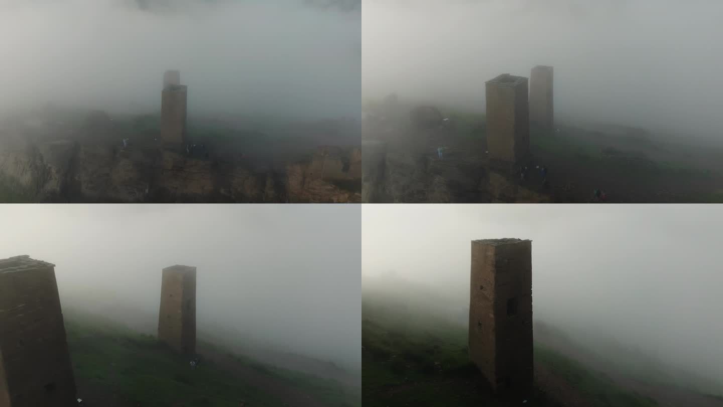 古崖边要塞的薄雾清晨