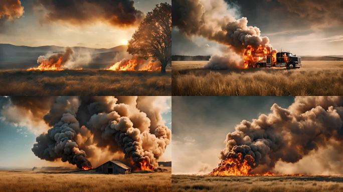 草原上的野火自燃失火视频素材