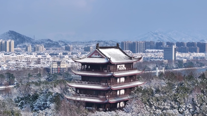 须江公园 雪景 江山市区