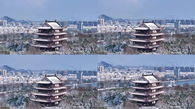 须江公园 雪景 江山市区