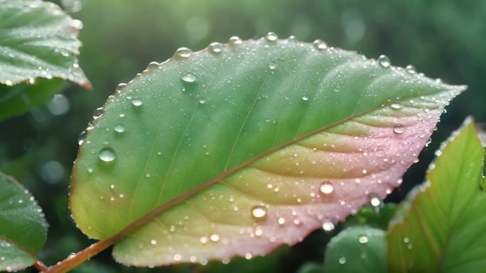 春天清新清晨阳光露水树叶唯美植物