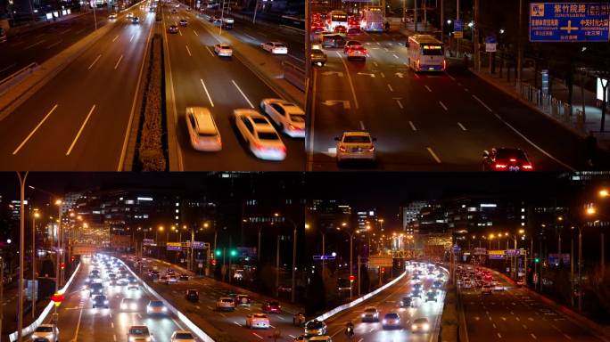 4K北京城市交通二环线高峰期车流夜景