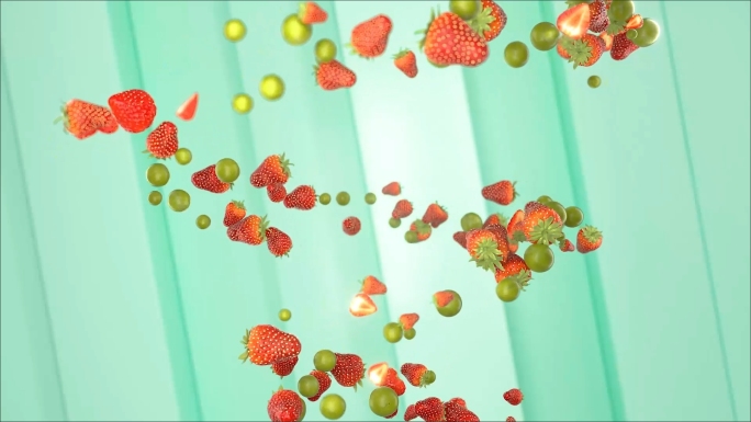 C4D草莓葡萄蓝莓芒果柠檬水果三维动画