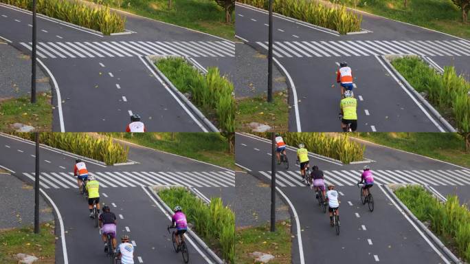 骑自行车的人在公园小路上导航
