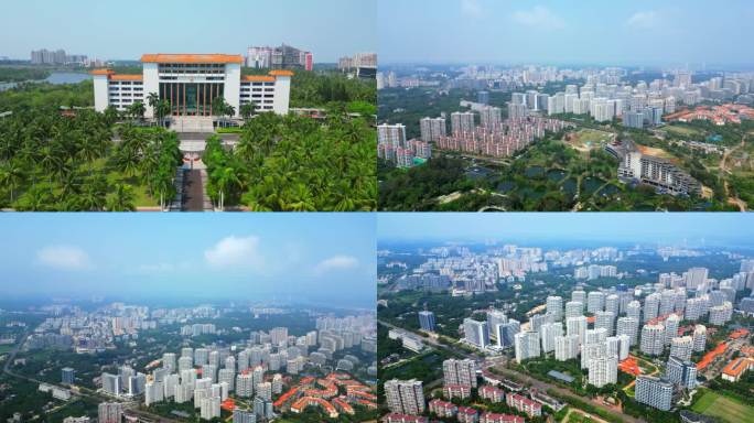 4K海南文文昌市政府和城市高空空镜头