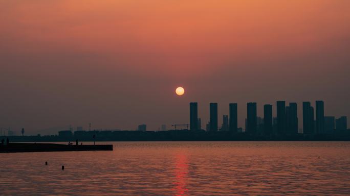 苏州城市延时独墅湖日落延时