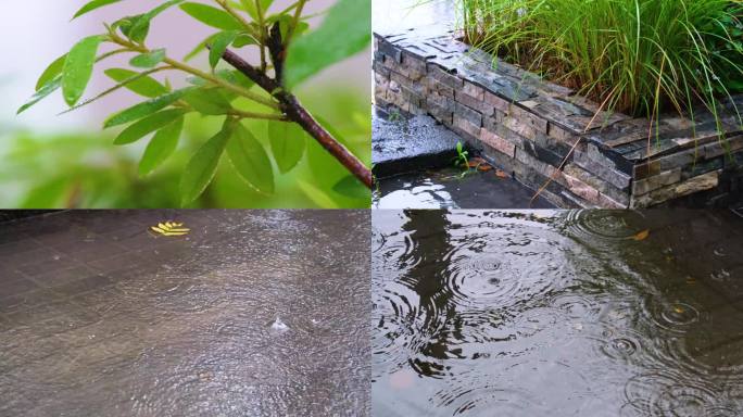 城市马路道路下雨天雨水雨滴大自然风景风光