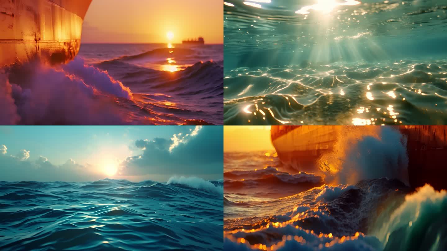 大海唯美日落巨浪片头