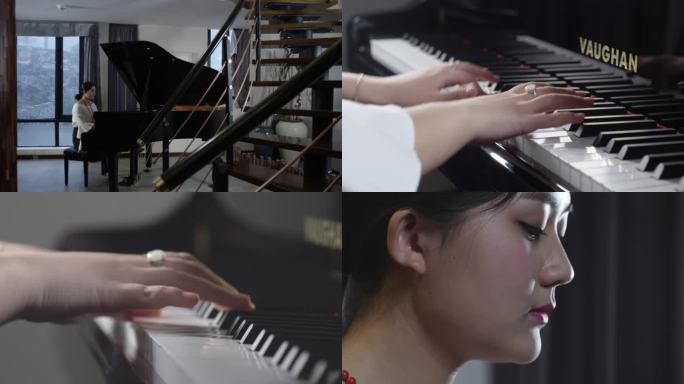 【4k实拍】别墅内弹钢琴的女人