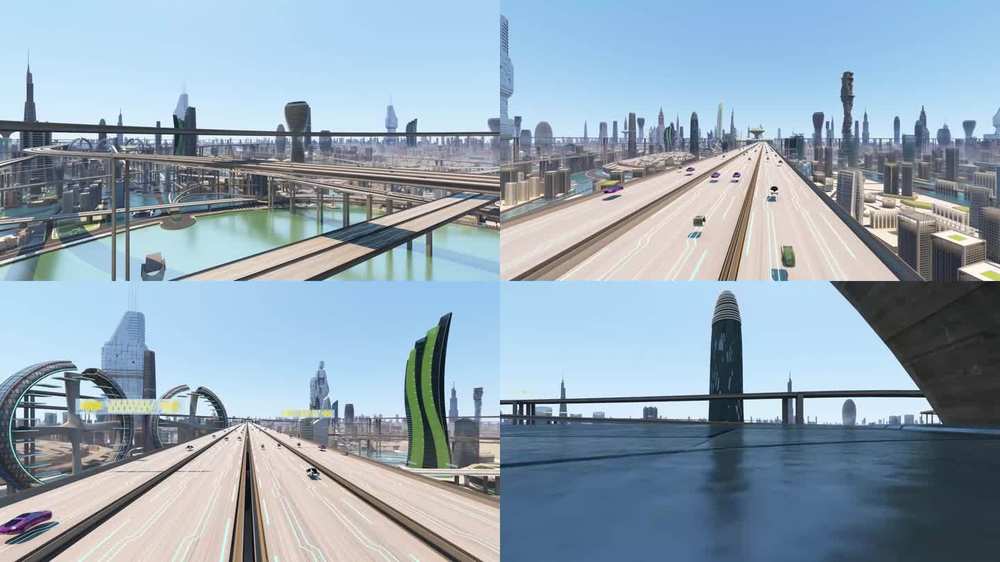 科技虚拟智慧未来城市穿梭片头CG三维漫游