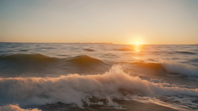 唯美海滩三维写实海上日出海浪镜头