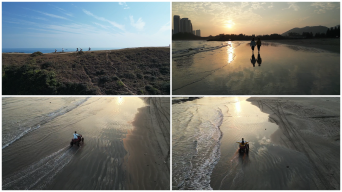 小岛大海年轻人沙滩车夕阳旅行