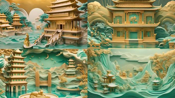 中国风国潮建筑雕塑
