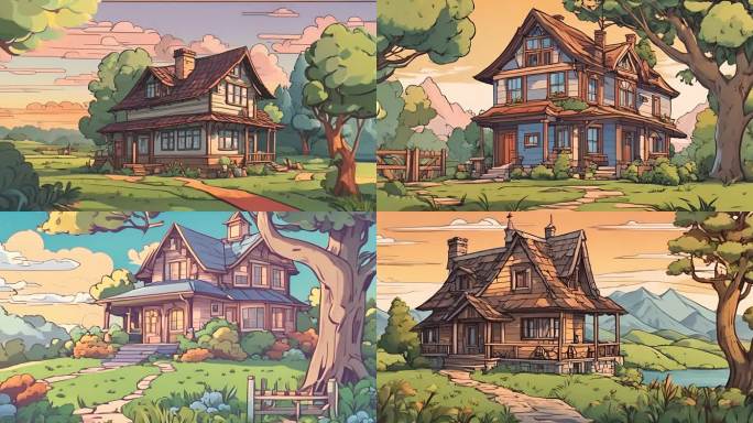 动画卡通农村房屋背景