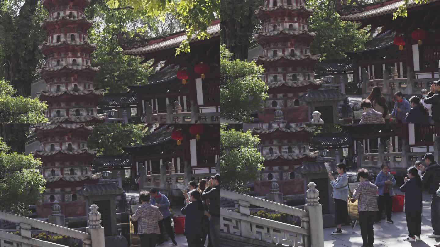 4K实拍广州光孝寺信徒与佛塔古色建筑一角