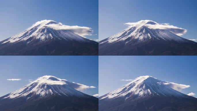 阳光下日本自然富士山高山云彩自然风光空镜