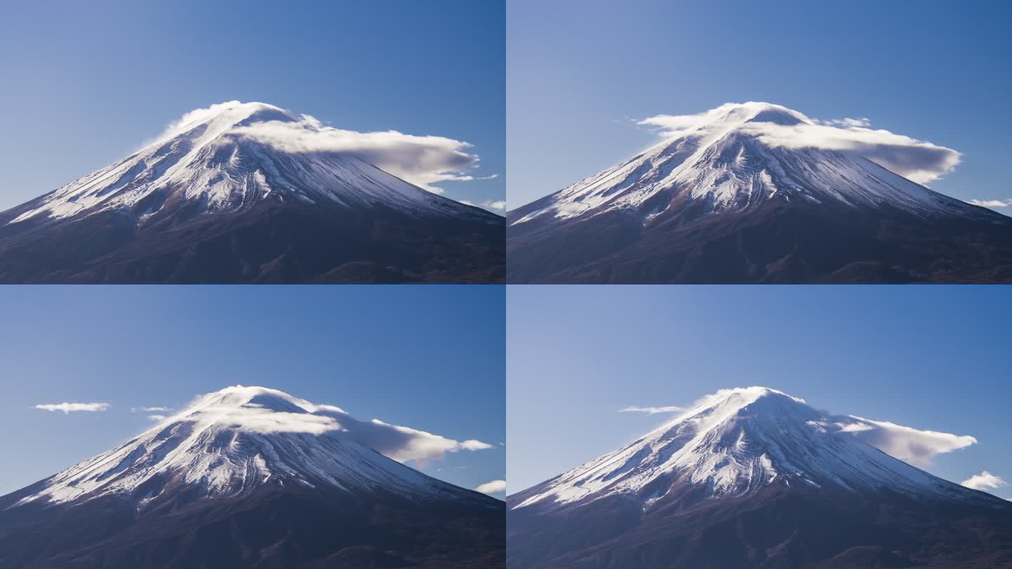 阳光下日本自然富士山高山云彩自然风光空镜