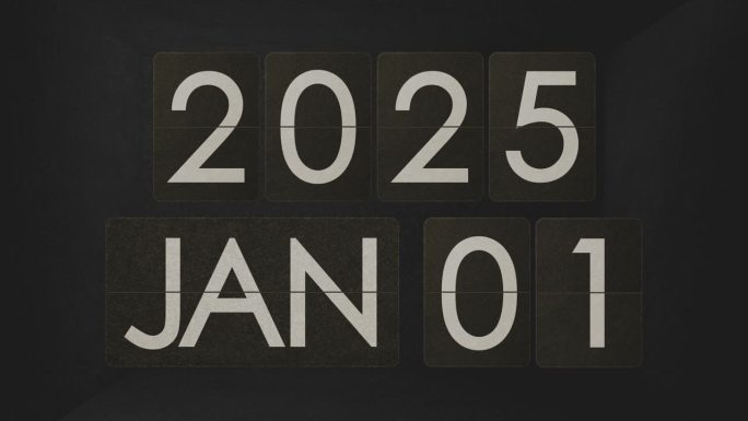 机械翻转时钟从2024年12月切换到2025年1月。复古装置蒸汽朋克翻页日历新年快乐!!