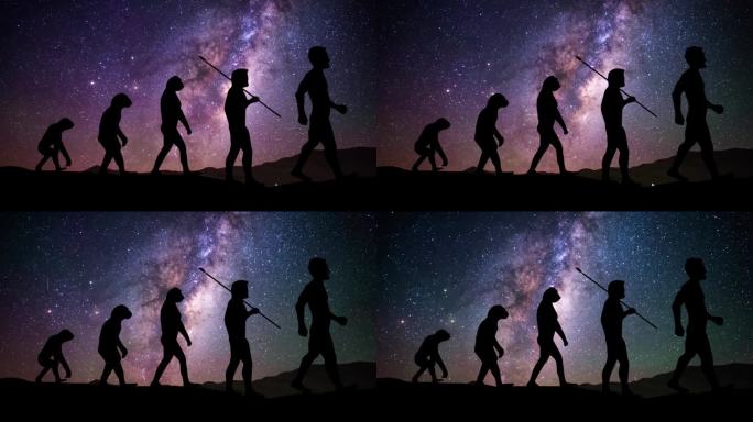 人类的进化:在恒星和银河系的夜晚时间流逝。