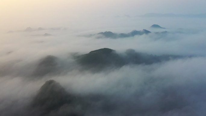 广西乡村 云海日出 低层云雾